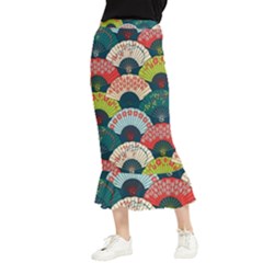 Japanese Fans Bright Pattern Maxi Fishtail Chiffon Skirt by Pakjumat