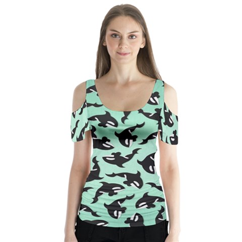Orca Killer Whale Fish Butterfly Sleeve Cutout T-shirt  by Pakjumat