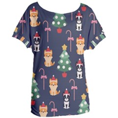 Boston Terrier Welsh Corgi Puppies Seamless Pattern Wallpaper Women s Oversized T-shirt by Pakjumat