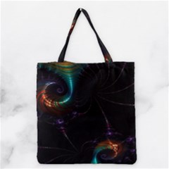 Fractal Transfer Metallic Black Grocery Tote Bag by Hannah976