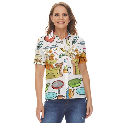 Baby Equipment Child Sketch Hand Women s Short Sleeve Double Pocket Shirt by Hannah976