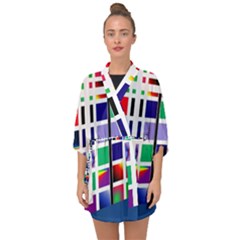 Color Graffiti Pattern Geometric Half Sleeve Chiffon Kimono by Hannah976