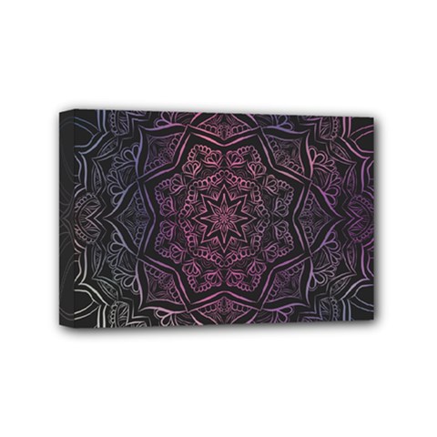 Mandala Neon Symmetric Symmetry Mini Canvas 6  X 4  (stretched) by Hannah976