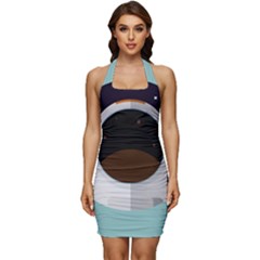 Astronaut Space Astronomy Universe Sleeveless Wide Square Neckline Ruched Bodycon Dress by Sarkoni