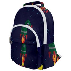 Rocket Halftone Astrology Astronaut Rounded Multi Pocket Backpack by Sarkoni