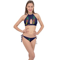 Rocket Halftone Astrology Astronaut Cross Front Halter Bikini Set by Sarkoni