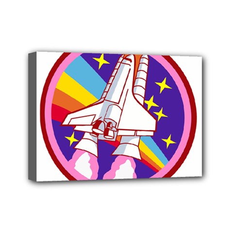 Badge Patch Pink Rainbow Rocket Mini Canvas 7  X 5  (stretched) by Sarkoni