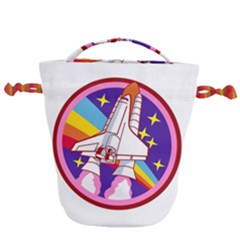 Badge Patch Pink Rainbow Rocket Drawstring Bucket Bag by Sarkoni