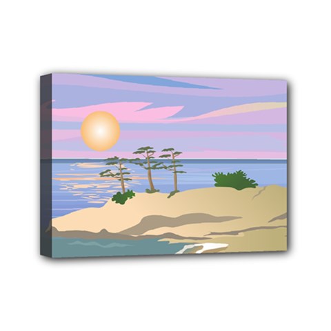 Vacation Island Sunset Sunrise Mini Canvas 7  X 5  (stretched) by Sarkoni