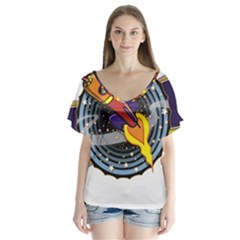 Rocket Space Clipart Illustrator V-neck Flutter Sleeve Top by Sarkoni
