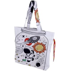 Astronaut Drawing Planet Drawstring Tote Bag by Sarkoni