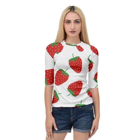 Seamless Pattern Fresh Strawberry Quarter Sleeve Raglan T-shirt by Sarkoni