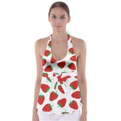 Seamless Pattern Fresh Strawberry Tie Back Tankini Top by Sarkoni