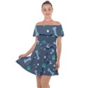 Bons Foot Prints Pattern Background Off Shoulder Velour Dress View1