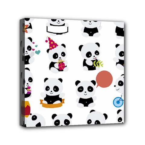 Playing Pandas Cartoons Mini Canvas 6  X 6  (stretched) by Apen