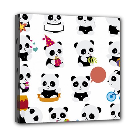 Playing Pandas Cartoons Mini Canvas 8  X 8  (stretched) by Apen