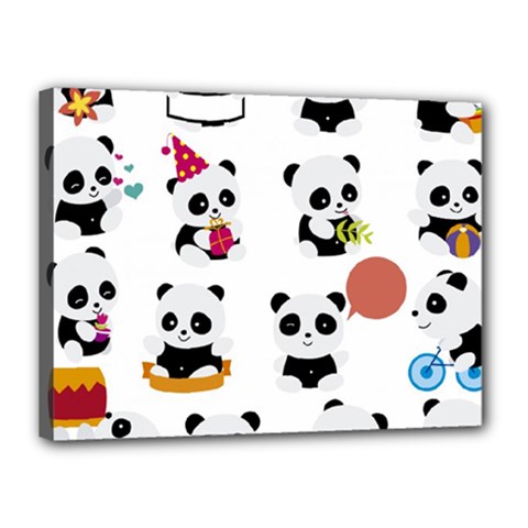 Playing Pandas Cartoons Canvas 16  X 12  (stretched) by Apen