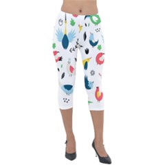 Vector Set Isolates With Cute Birds Scandinavian Style Lightweight Velour Capri Leggings  by Apen