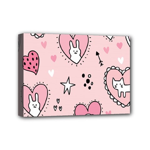 Cartoon Cute Valentines Day Doodle Heart Love Flower Seamless Pattern Vector Mini Canvas 7  X 5  (stretched) by Apen