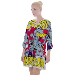 Fresh Urban Cartoon Monster Illustration Cartoon Character Text Open Neck Shift Dress by Sarkoni