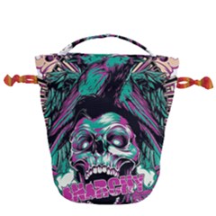 Anarchy Skull And Birds Drawstring Bucket Bag by Sarkoni