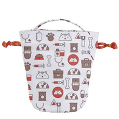Vector Thin Line Art Vet Seamless Pattern Drawstring Bucket Bag by Bedest