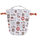 Vector Thin Line Art Vet Seamless Pattern Drawstring Bucket Bag View1