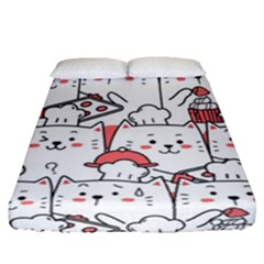Cute Cat Chef Cooking Seamless Pattern Cartoon Fitted Sheet (queen Size) by Bedest