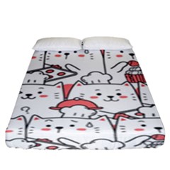 Cute Cat Chef Cooking Seamless Pattern Cartoon Fitted Sheet (king Size) by Bedest