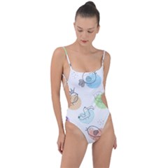 Cartoon Bird Cute Doodle Bird Tie Strap One Piece Swimsuit by Bedest