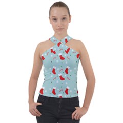 Christmas Pattern Cross Neck Velour Top by Apen