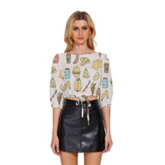 Dinner Meal Food Snack Fast Food Mid Sleeve Drawstring Hem Top by Apen