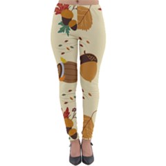 Leaves Foliage Acorns Barrel Lightweight Velour Leggings by Apen
