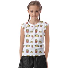 Fries Taco Pattern Fast Food Kids  Raglan Cap Sleeve T-shirt by Apen