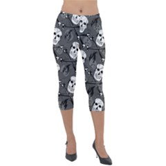 Skull Skeleton Pattern Texture Lightweight Velour Capri Leggings  by Apen