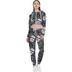 Skull Skeleton Pattern Texture Cropped Zip Up Lounge Set by Apen