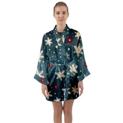 Snowflakes Winter Snow Long Sleeve Satin Kimono by Apen