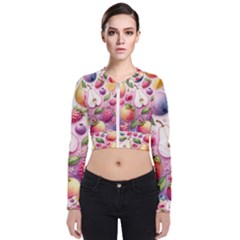 Fruits Apple Strawberry Raspberry Long Sleeve Zip Up Bomber Jacket by Ravend