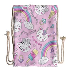 Cute Cat Kitten Cartoon Doodle Seamless Pattern Drawstring Bag (large) by Grandong