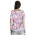 Cute Cat Kitten Cartoon Doodle Seamless Pattern V-Neck Flutter Sleeve Top View2