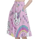 Beautiful Cute Animals Pattern Pink A-Line Full Circle Midi Skirt With Pocket View2