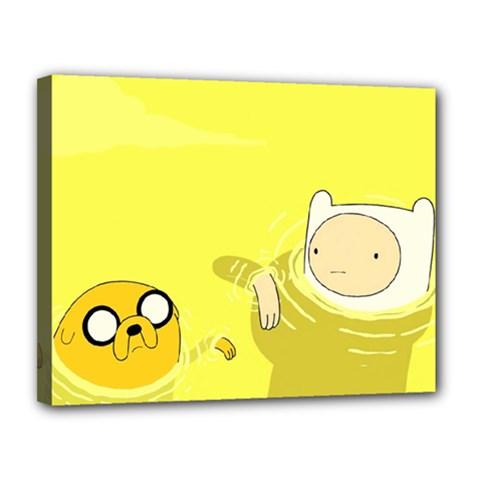 Adventure Time Jake The Dog Finn The Human Artwork Yellow Canvas 14  X 11  (stretched) by Sarkoni
