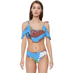 Cartoon Adventure Time Jake And Finn Ruffle Edge Tie Up Bikini Set	 by Sarkoni