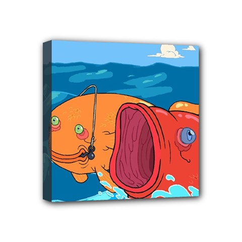 Adventure Time Fish Landscape Mini Canvas 4  X 4  (stretched) by Sarkoni