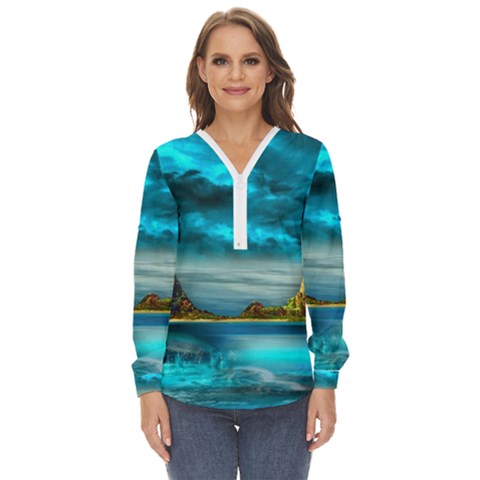 Artistic Fantasy Psychedelic Zip Up Long Sleeve Blouse by Sarkoni