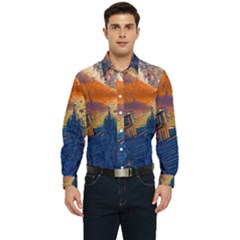Digital Art Fantasy Impressionism Painting Ship Boat Psychedelic Peacock Mushroom Flamingos Hipwreck Men s Long Sleeve  Shirt by Sarkoni