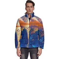 Digital Art Fantasy Impressionism Painting Ship Boat Psychedelic Peacock Mushroom Flamingos Hipwreck Men s Puffer Bubble Jacket Coat by Sarkoni