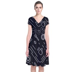 Coffee Background Short Sleeve Front Wrap Dress by Bedest