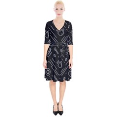 Coffee Background Wrap Up Cocktail Dress by Bedest
