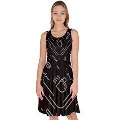 Coffee Background Knee Length Skater Dress With Pockets by Bedest